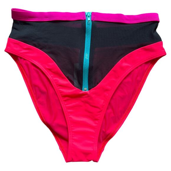 Chromat Coral Zip Front Mesh High Waisted Bikini Bottom, XS - Picture 2 of 6